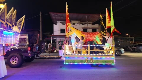 Illuminated Temple Float Parade During Nine Emperor Gods Festival Stock Footage 347899350
