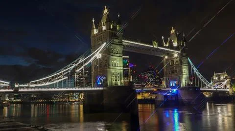 Illuminated Tower Bridge in London Stock Photos