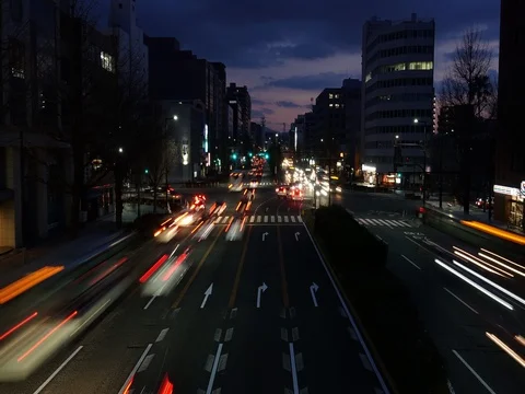 Illuminated traffic car trail time-lapse at night Stock Footage 73141127