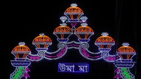 Illuminated Uma Ma Durga Puja Pandal Stock-Footage 326353754