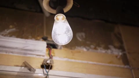 Illuminated Vintage Edison Light Bulb Hanging Stock Footage 338040464