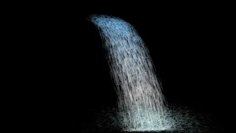 Illuminated Waterfall Effect with Bright Light Streaming Down Dark Background Stock Footage 338216234