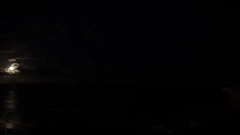 Illuminated Waves Beneath A Bright Lunar Disk Stock Footage 346204990