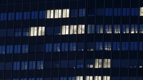 Illuminated window front, office building, Bremen, Germany Stock Footage 120441197
