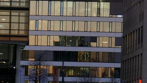 Illuminated window front, office building, berseestadt, Bremen, Germany Video stock 123050334