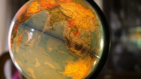 Illuminated World Globe Built-in LED Bulb. Educational Map. Indonesia Stock Footage 113680776