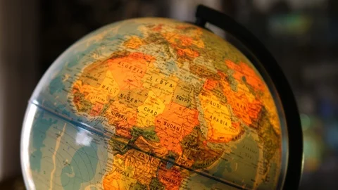 Illuminated World Globe Built-in LED Bulb. Educational Map. Africa 스톡 동영상 113681670