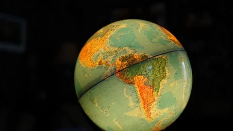 Illuminated World Globe Built-in LED Bulb. Educational Map. America, USA Stock Footage 113683539