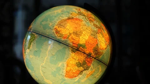 Illuminated World Globe Built-in LED Bulb. Educational Map. Africa Stock Footage 113723292