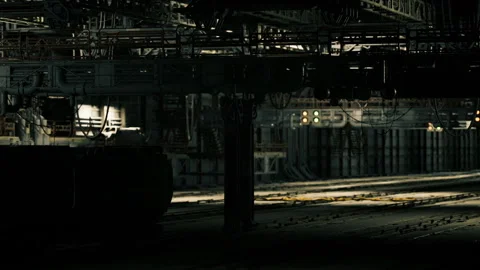 Illuminated zone under structural supports with aged panels and fasteners Stock Footage 339630856