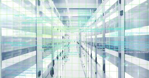 Illuminating central server aisle running through data center with LED strips Stock-Fotos