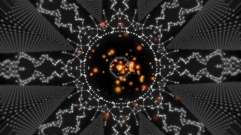 Illuminating composition of white polygonal pattern and gold bokeh particles Stock Footage 123507285