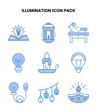 Illumination Blue Set Icons Pack Stock Illustration