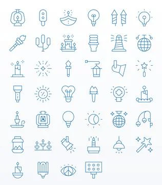 Illumination Design Vector Icons featuring 40 Pixel Optimized Thin Line Style Stock Illustration