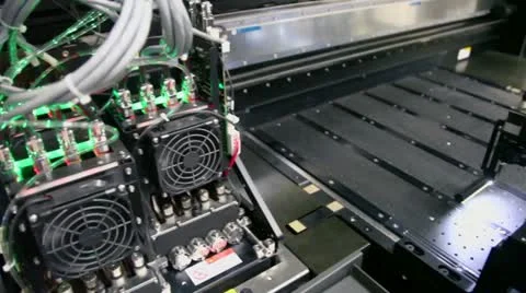Illumination flashes on mechanism of printing conveyer Stock Footage