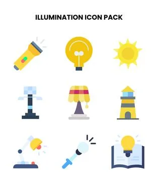 Illumination Flat Collection Icons Pack Stock Illustration