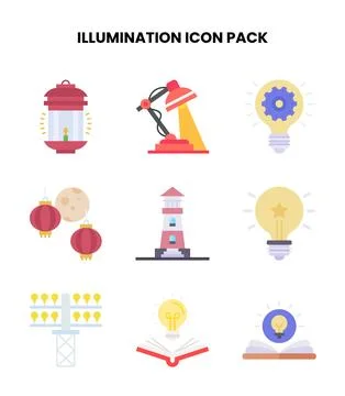 Illumination Flat Graphics Icons Pack Stock Illustration