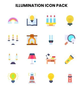Illumination Flat Set Icons Pack Stock Illustration