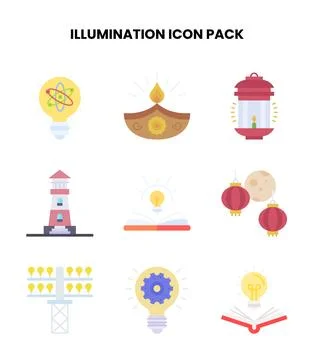 Illumination Flat Vector Icons Pack Stock Illustration