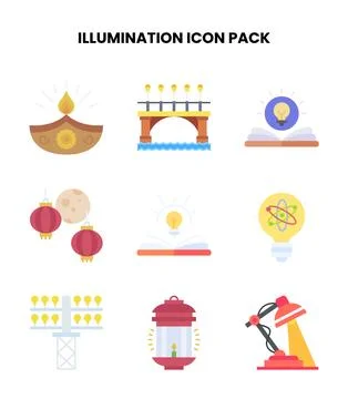 Illumination Flat Vector Icons Pack Stock Illustration