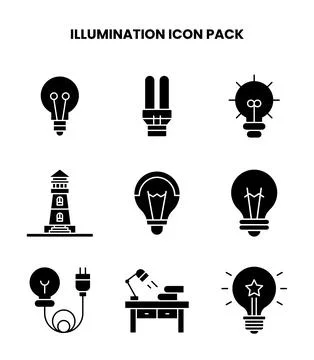 Illumination Glyph Bundle Icons Pack Stock Illustration
