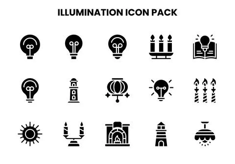 Illumination Glyph Icons Pack Stock Illustration
