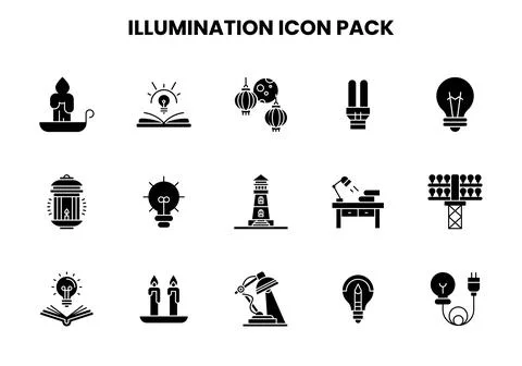 Illumination Glyph Set Icons Pack Stock Illustration