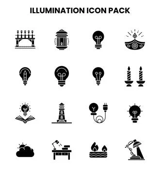 Illumination Glyph UI Icons Pack Stock Illustration