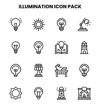 Illumination Line Bundle Icons Pack Stock Illustration