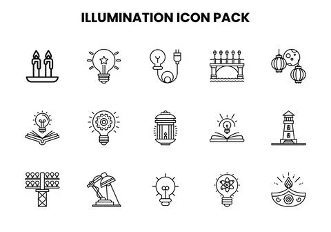 Illumination Line Graphics Icons Pack Stock Illustration