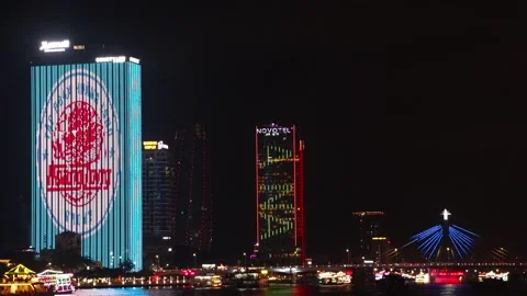 Illumination of the skyscraper wall in celebration Stock Footage 307978913