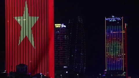Illumination of the skyscraper wall in celebration Stock Footage 307979928