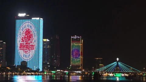 Illumination of the skyscraper wall in celebration Stock Footage 310559798