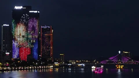 Illumination of the skyscraper wall Stock Footage 316702135