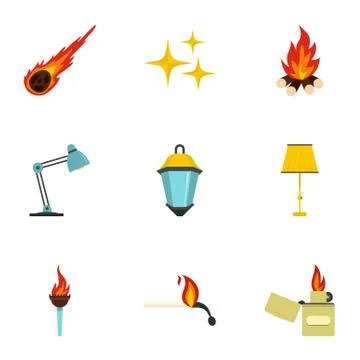 Illumination source icon set, flat style Stock Illustration