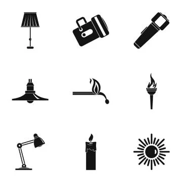 Illumination source icon set, simple style Stock Illustration