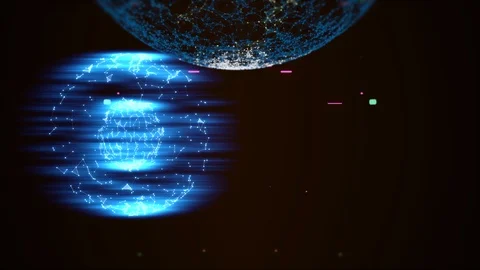 Illumination of two abstract planets with plexus grid on a surface and active Vídeos de archivo 123176551