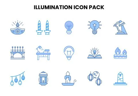 Illumination Two Colour Bundle Icons Pack Stock Illustration