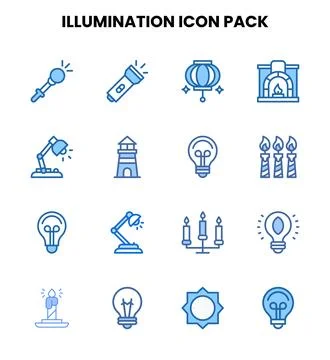 Illumination Two Colour Graphics Icons Pack Stock Illustration