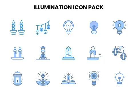 Illumination Two Colour Vector Icons Pack Stock Illustration