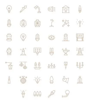 Illumination Vector Icon Library with 40 Thin Line 64x64 Editable Designs Stock Illustration