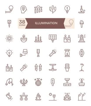 Illumination Vector Icon Repository containing 42 Regular Line 256x256 Deta.. Stock Illustration