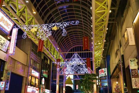 Illuminations of arcade streets Stock Photos