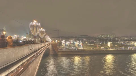 Illuminations on the Bolshoy Moskvoretsky Bridge. HD video Stock Footage 84112384