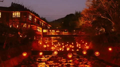 Illuminations in the hot spring town Stock Footage 337745024