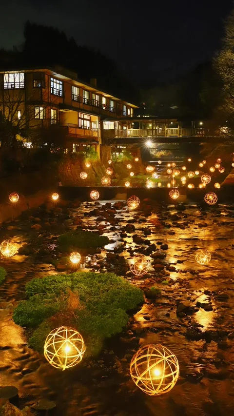 Illuminations in the hot spring town Stock Footage 337745077