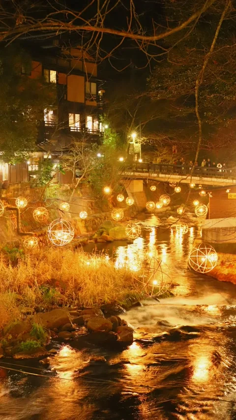 Illuminations in the hot spring town Stock Footage 337745107