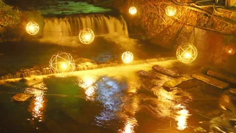 Illuminations in the hot spring town Stock Footage 337745132