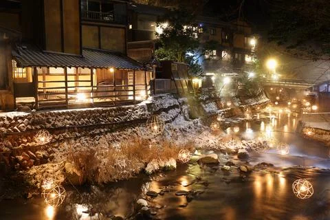 Illuminations in the hot spring town Stock Photos
