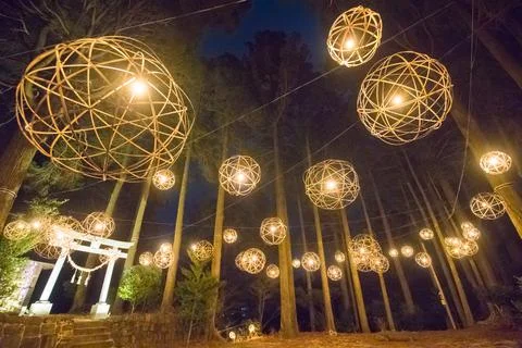 Illuminations in the hot spring town Stock Photos